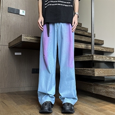 美式街头水洗做旧彩虹牛仔裤男欧美高街vibe风长裤子N0882-P55，男装牛仔裤，星座308B-1