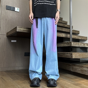 美式街头水洗做旧彩虹牛仔裤男欧美高街vibe风长裤子N0882-P55图片