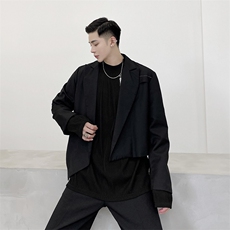 新款黑色超短不对称小西服百搭西装外套潮男A345-239-P110，男装西服套装，电商A345