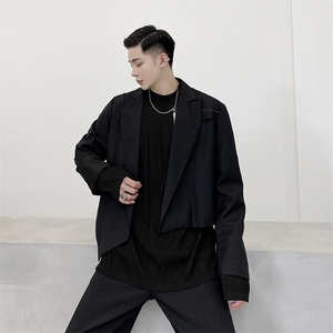 新款黑色超短不对称小西服百搭西装外套潮男A345-239-P110
