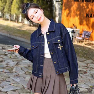 深蓝牛仔外套女短款2025秋装新款显瘦百搭复古设计感小众上衣图片