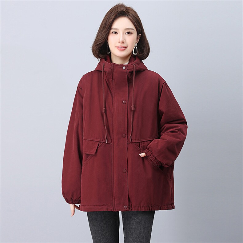 加绒厚度派克服女2025冬季新款宽松休闲连帽保暖棉服,女装派克服,天丽