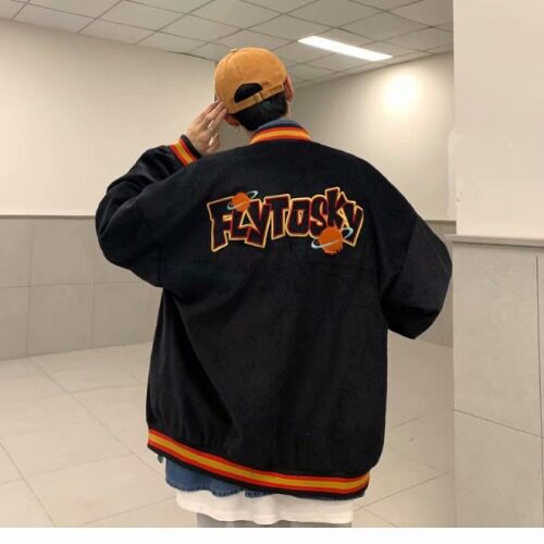 灯芯绒刺绣棒球服男潮ins美式单排扣情侣宽松夹克vintage春秋外套,男装夹克,星座1210-1