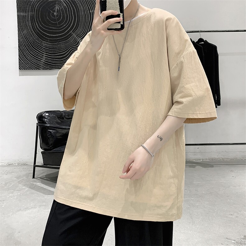 YT26099-P30亚短袖t恤男大码五分袖男宽松七分袖港风模特,男装T恤,电商A040