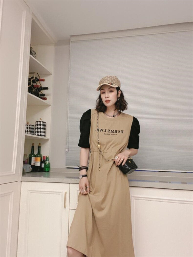 拼色连衣裙，女装连衣裙，可纳奇