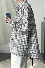 2023春秋港风男士宽松大码千鸟格呢料夹克外套男 A071-C25-P68图片
