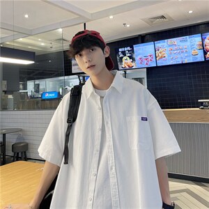 日系短袖衬衫男2023夏季薄款假两件衬衣ins痞帅外套男 W3204-P30图片