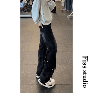 NZK70-P45     美式复古直筒长裤设计感渐变高街痞帅微喇牛仔裤图片