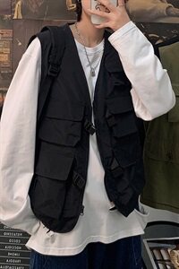 秋港风情侣工装马甲背心街头潮牌外套男女大码夹克M2003图片