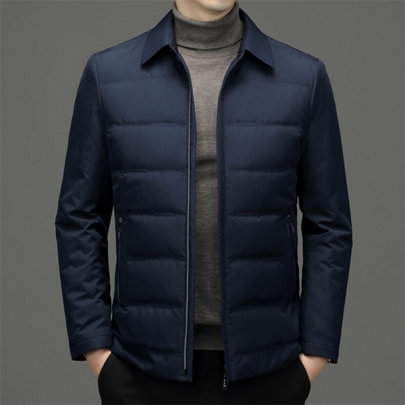 男士休闲羽绒服冬季新款翻领宽松免烫上衣中年加厚保暖爸爸装外套，男装羽绒服，电商B212（原钱塘6029）