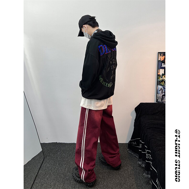 B221美式ins高街小众宽松三条杠运动牛仔裤LK23139-P65控88,男装牛仔裤,电商B221
