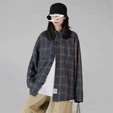 2021秋季新中性风蒙马特港风日系休闲大码男格子衬衫C508-P40，男装衬衫，电商A001
