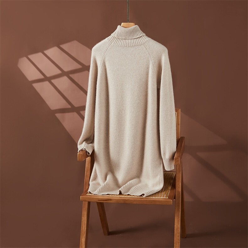 时尚高领羊绒连衣裙优雅显瘦温暖舒适秋冬，女装连衣裙，朵沐纯羊绒