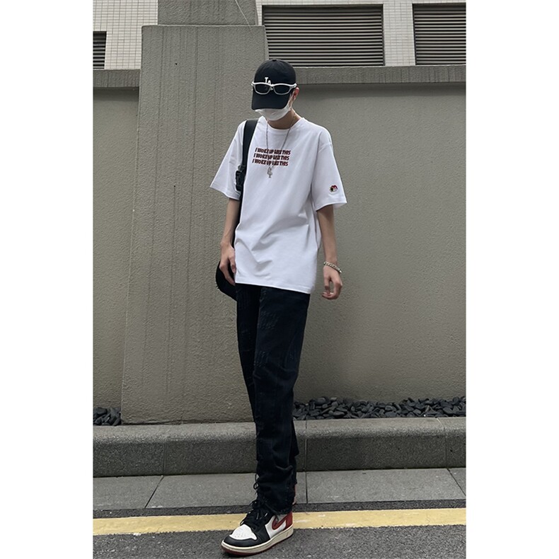 B221美式ins高街小众假破洞修身微喇牛仔裤LK22065-P65控88,男装牛仔裤,电商B221