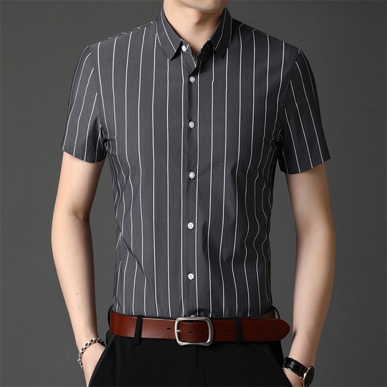 C6850男士2023年夏季新款短袖衬衣修身休闲条纹潮流衬衫P60,男装衬衫,电商B360