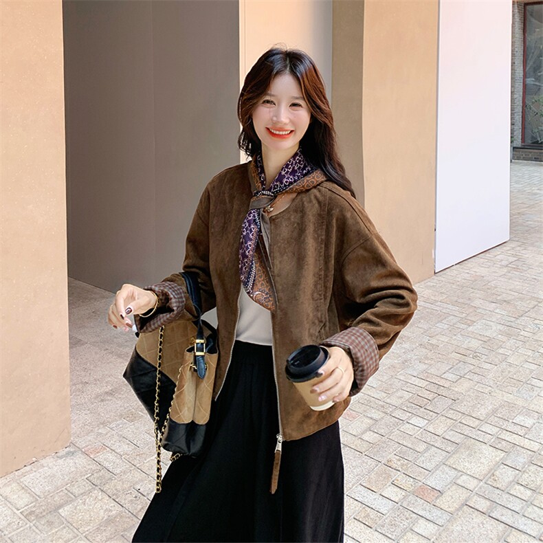 新品现货~今年流行方巾披肩麂皮绒短夹克外套女5121-P175-K258,女装短外套,2C126