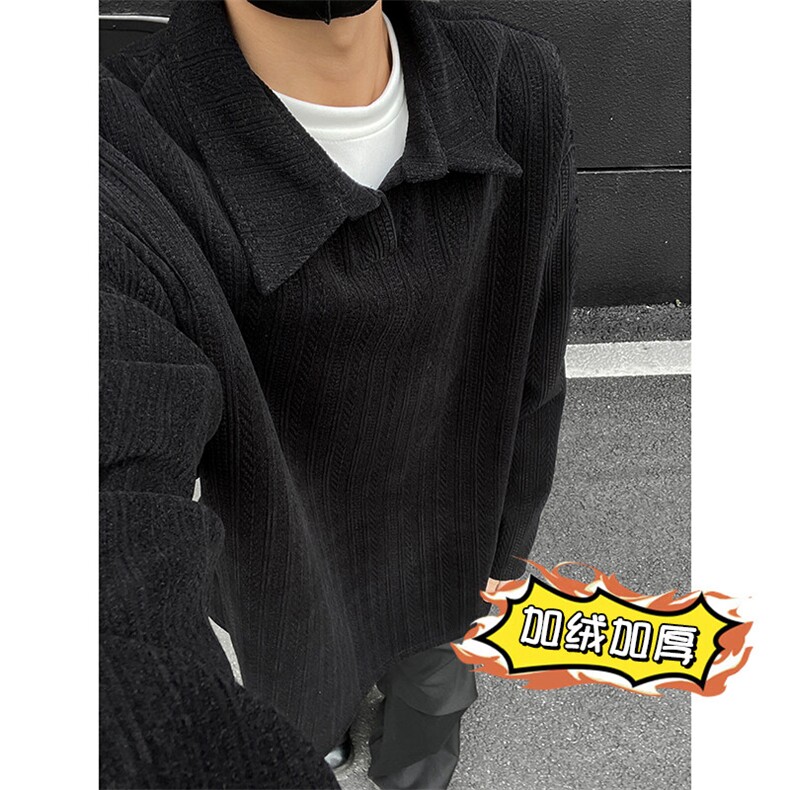 抖音重磅加绒麦穗纹翻领长袖T恤卫衣TX501常规特P38加绒P45,男装T恤,电商B220
