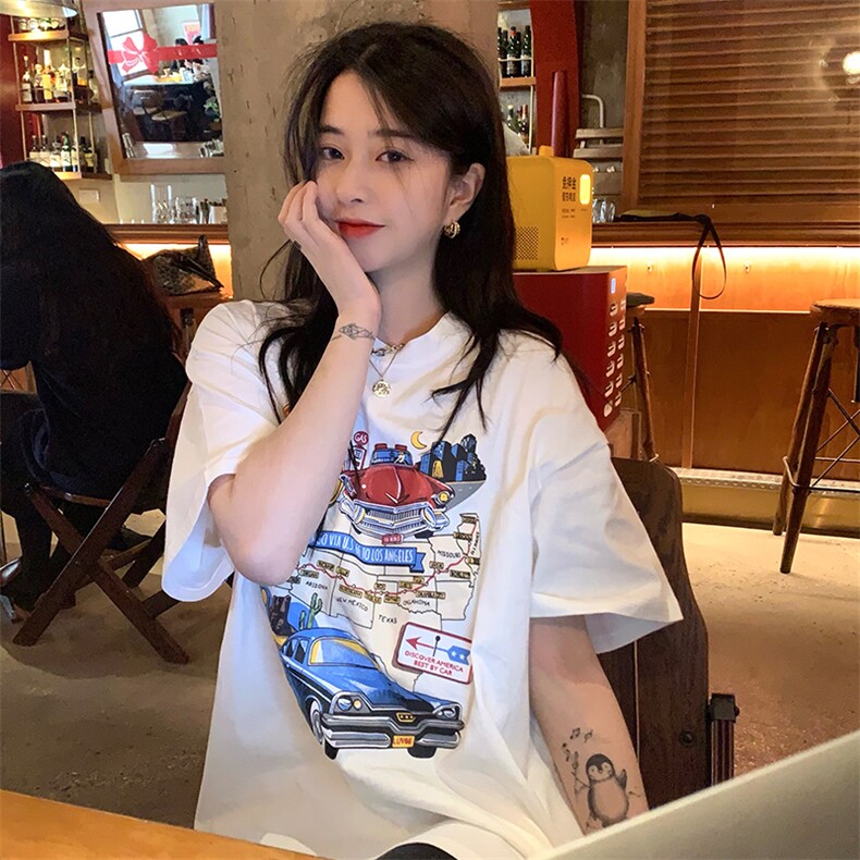 T0734-P25复古汽车全棉印花短袖男女款情侣短袖穿搭宽松版百搭,男装T恤,星座617A-2