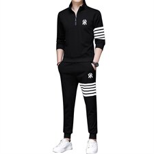 男士刺绣卫衣套装春秋季两件套翻领套头商务休闲服中年运动套装，男装休闲套装，电商B212（原钱塘6029）