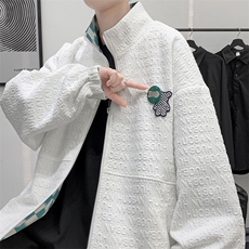 秋上新两面穿开衫宽松夹克港风男女韩版徽章棒球服外套8002-P100，男装夹克，电商A441-1