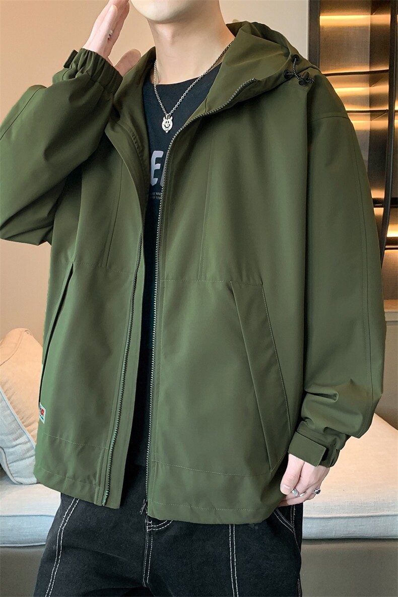 美式户外冲锋衣男外套纯色上衣服山系连帽简约工装户外冲锋衣夹克,男装夹克,电商A409-1