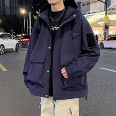 春款休闲纯色连帽冲锋衣宽松户外防水夹克外套A406JK3527特P80，男装夹克，星座309（原A406）