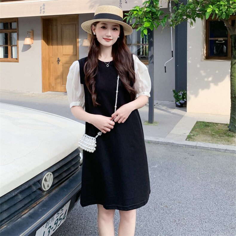 48H发复古翻领复古拼接连衣裙,女装连衣裙,MQ