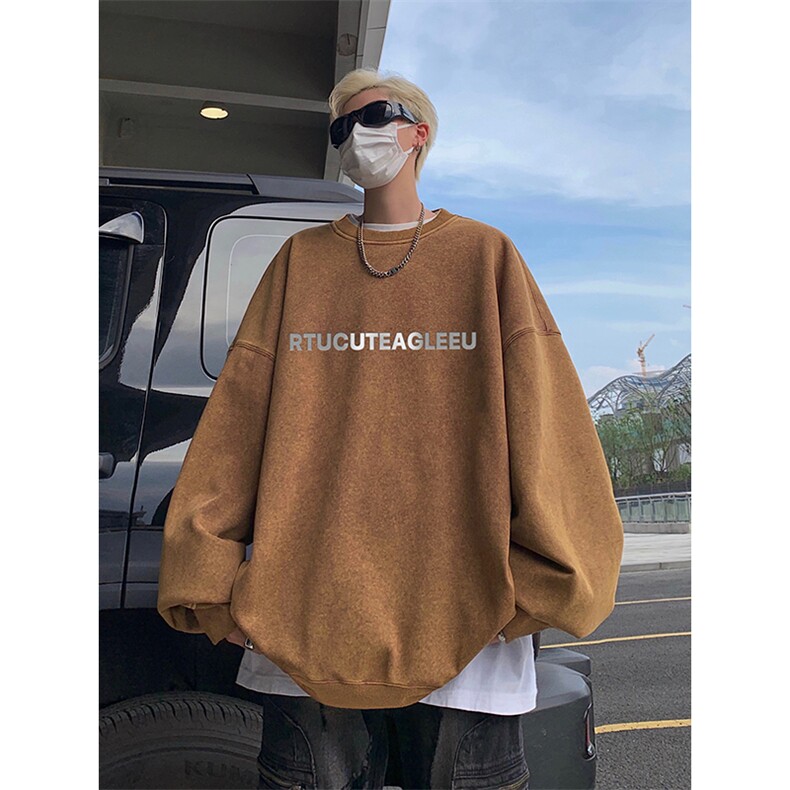 得物抖音高品质二开360克重磅做旧炒雪花纯色圆领水洗卫衣1506,男装卫衣,电商A486