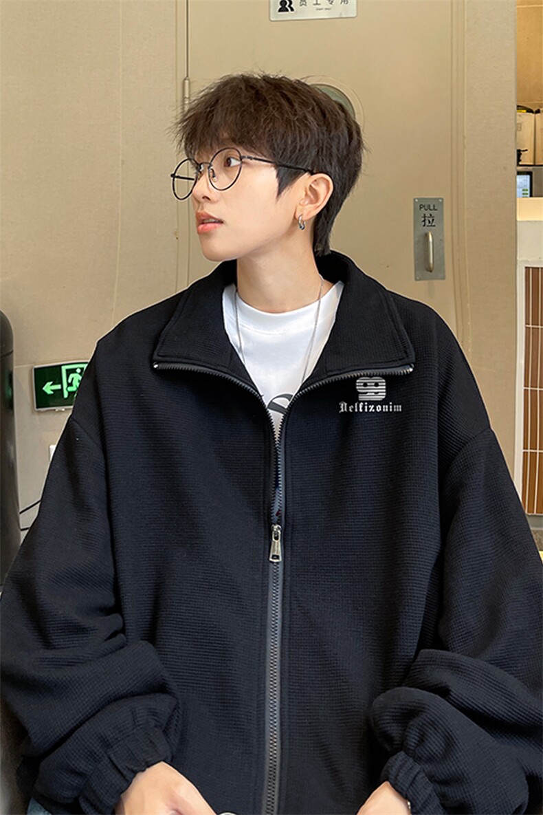 华夫格！开衫男外套男夹克男宽松华夫格上衣男港风HJK188-P55,男装夹克,电商B367