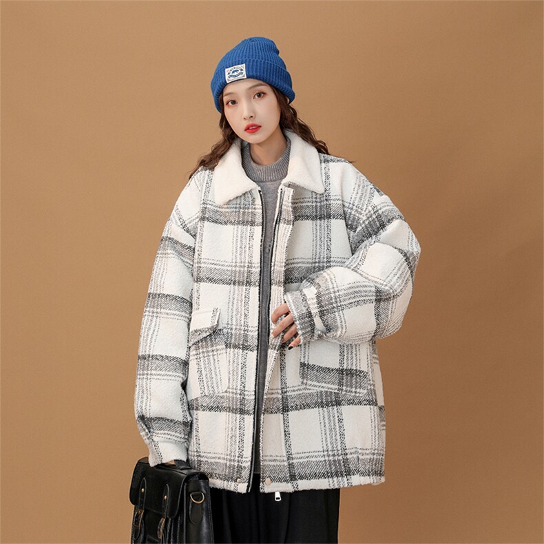毛呢羊羔绒外套秋冬格子加绒加厚棉服美式高街外套A170-M809-P128,男装棉衣,电商A170