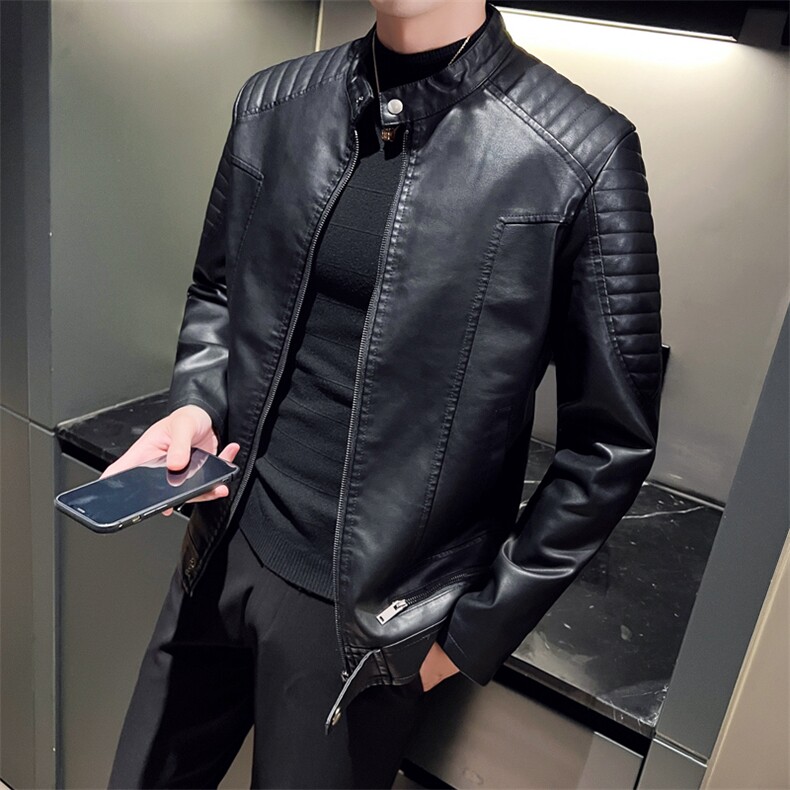 外贸欧美男士PU皮衣外套男青少年立领朋克男机车皮夹克图片