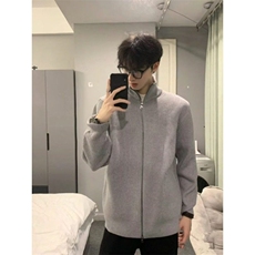 双拉链开衫毛衣男秋季复古潮牌立领青少年高级感慵懒风针织衫外套，男装针织衫/毛衣，星座506A