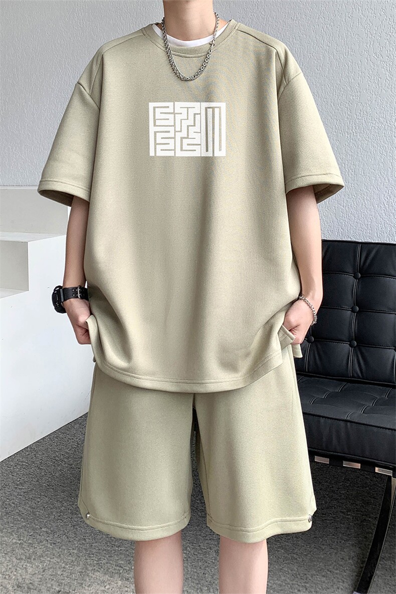 280g重磅短袖短裤套装男夏季潮牌两件套A418P65,男装牛仔裤,电商A309