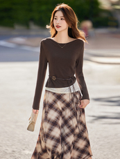 潮流2025年秋季女时尚气质易搭简约针织上衣宽松修身半裙两件套，女装套装/套裙，奋斗女王