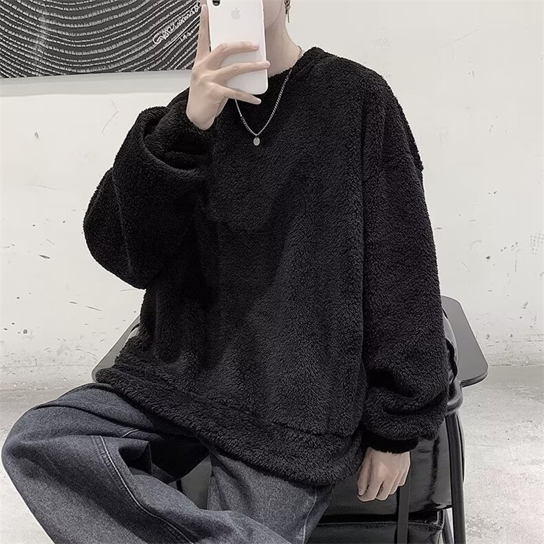美式街头设计感圆领毛衣男慵懒风休闲羊羔毛针织衫W376P25,男装针织衫/毛衣,星座1116-2