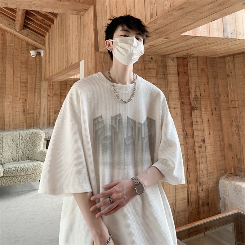 华夫格！港风华夫格短袖T恤男士半袖男五分袖体恤衫男HT147-P25,男装T恤,电商B367