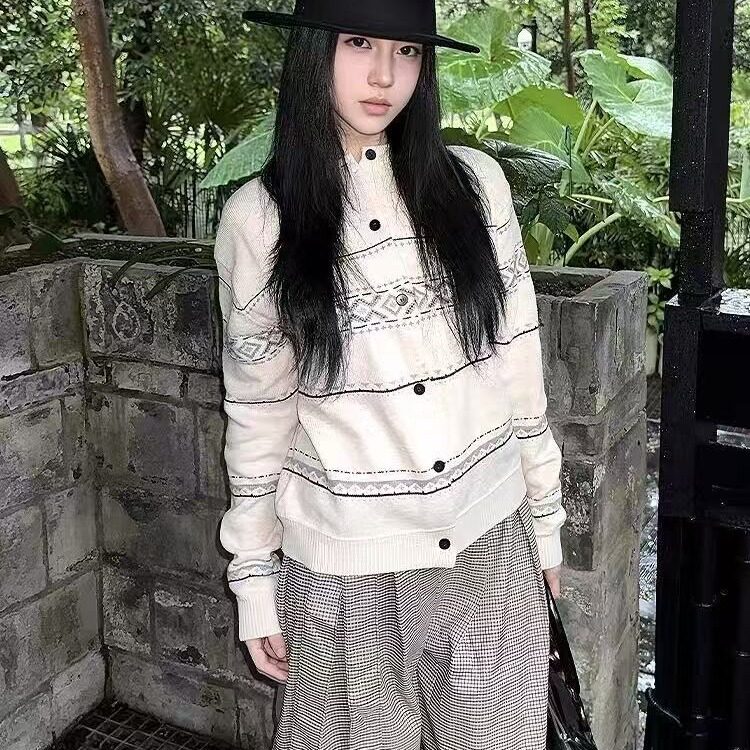 A2520-P58高智学院风针织开衫毛衣女直筒显瘦简约百搭费尔岛,男装针织衫/毛衣,电商B323A