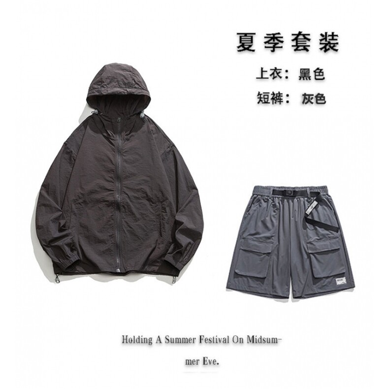 夏日户外UPF50+防晒衣潮流短裤情侣款套装FSY3203+K2332-P80,男装休闲套装,电商A128