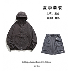 夏日户外UPF50+防晒衣潮流短裤情侣款套装FSY3203+K2332-P80，男装休闲套装，电商A128