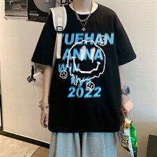 抖音供货、200克现货全棉印花宽松版型短袖T恤D223A-T2298-P25，男装T恤，电商019-1