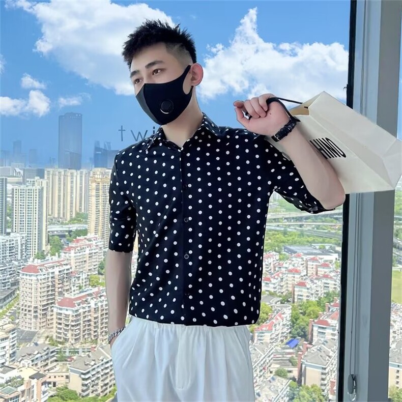 波点衬衫修身上衣质量M-3XLT146,男装衬衫,星座1116A-2（原606A-1）