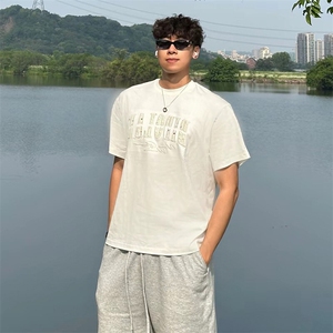 万针全刺绣工艺抖音得物高品质260克重磅纯棉双纱美式高街短袖T恤图片