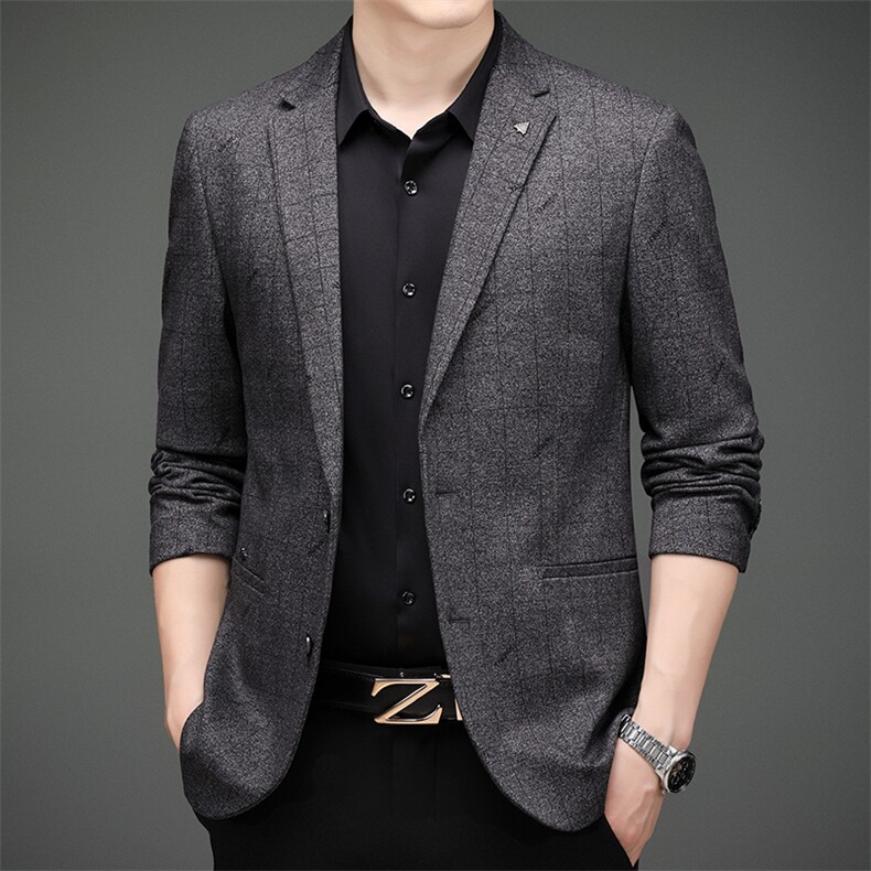 口袋中年长袖2023年翻领单排扣时尚春季上衣西服AJY8625,男装西服,钱塘6003（原4033）
