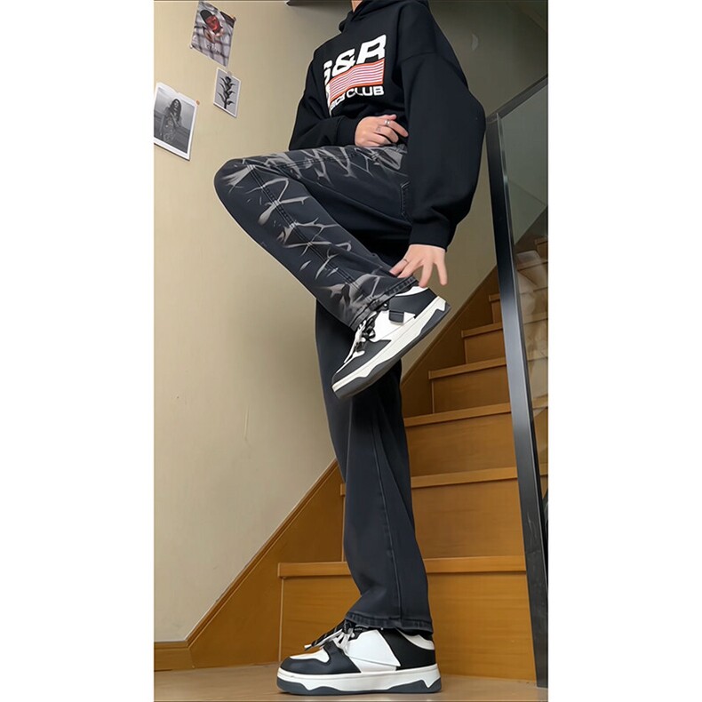 欧美hiphop直筒牛仔裤美式复古阔腿裤垂坠感xz310a-4-nz15,男装牛仔裤,星座310A-4