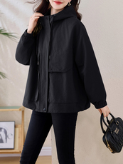 休闲连帽外套女2025春秋新款洋气中年妈妈宽松大码减龄夹克上衣潮，女装风衣，依万里