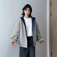 抖音得物高品质二开26春装美式重磅宽松结构双面连帽卫衣外套W68，女装短外套，电商A486-1