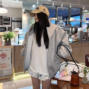 抖音得物高品质秋冬美式高街重磅结构辑明线纹理连帽卫衣外套W111图片