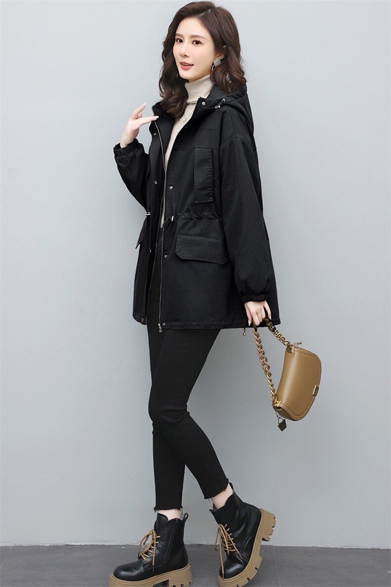 现货。2025冬装新款时尚简约气质休闲加绒连帽外套派克服,女装派克服,依万里