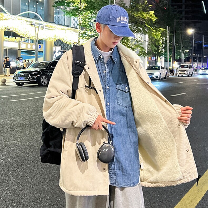 特批P78无差价冬季灯芯绒翻领夹克男羊羔毛棉衣美式百搭外套M82,男装棉衣,电商A001