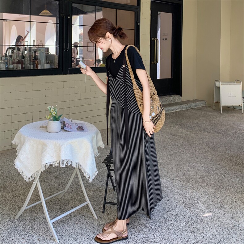 新品现货条纹背带裙T恤两件套2C032375P145K208,女装连衣裙,2C032